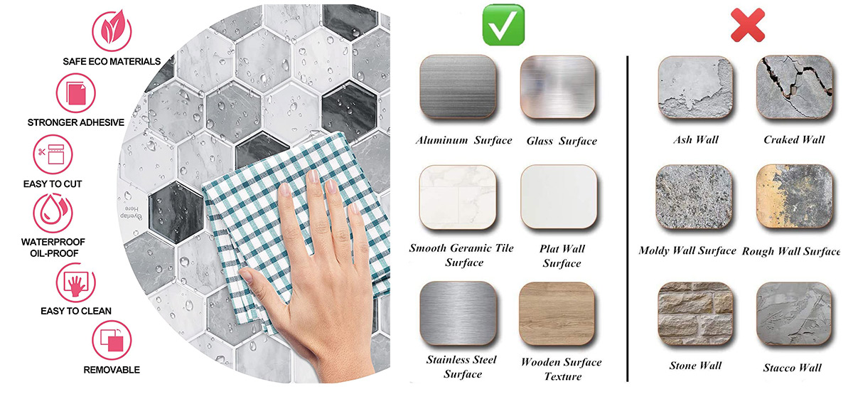 Dark Gray Marble Rectangular PVC Wallpaper Application